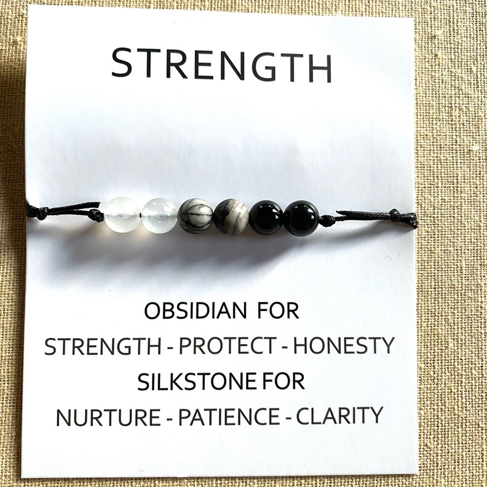 Strength Bracelet Crystal Stones Black Obsidian Natural Stone Bracelet Unisex